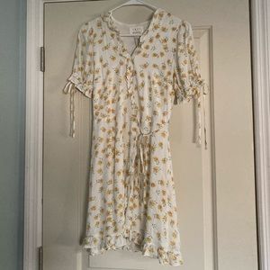 Lost + Wander white wrap dress w/ sunflowers